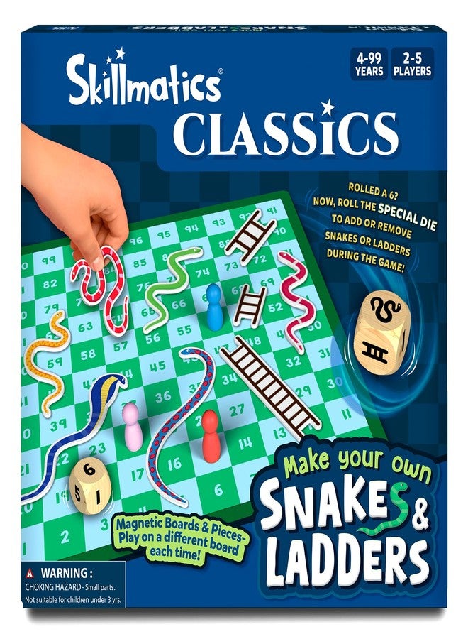 Skillmatics Snakes & Ladders - Magnetic & Customisable Board Game with a Twist, Classic Strategy Game for Family Game Night, Travel Toy & Gift for Boys, Girls, Teens & Adults, 2-5 Players - Image 1